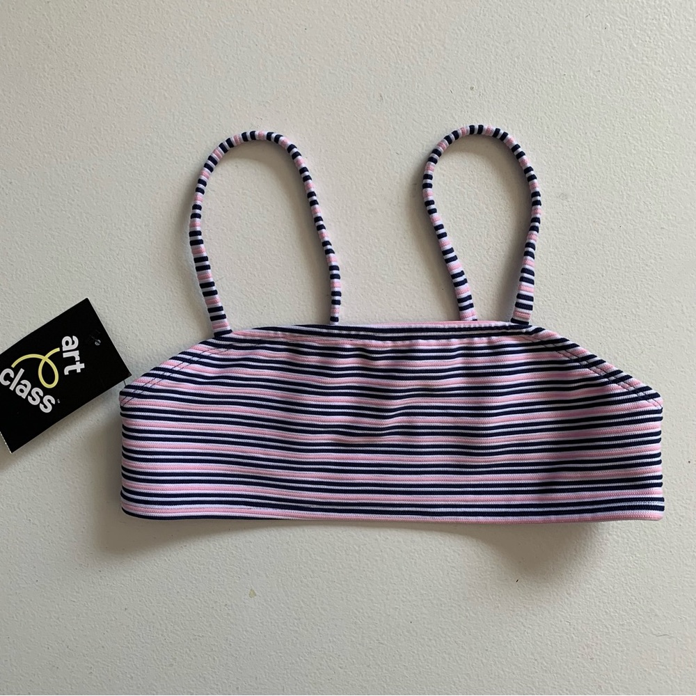 Art Class Girl’s Pink & Navy Blue Bikini Top Size Medium (7/8) NWT